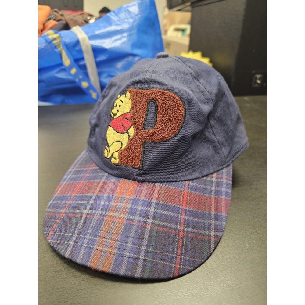 Vintage Disney Winnie The Pooh Hat Cap Strap Back Boys One‎ Size Blue Plaid 90s